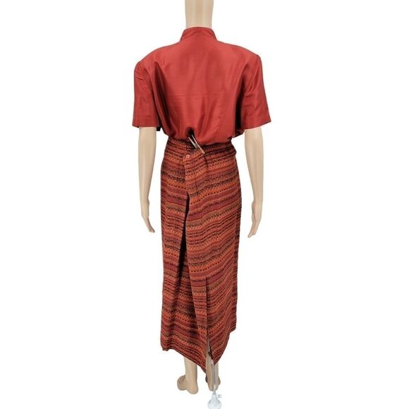 Plaza South Vintage Silk Burnt Rust Orange Maxi Skirt Blouse Matching Set - Picture 4 of 15